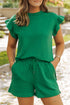 Textured Ruffle Sleeve Split Top Drawstring Short Set