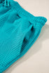 Textured Ruffle Sleeve Split Top Drawstring Short Set