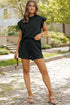 Textured Ruffle Sleeve Split Top Drawstring Short Set