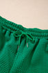 Textured Ruffle Sleeve Split Top Drawstring Short Set
