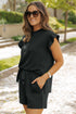 Textured Ruffle Sleeve Split Top Drawstring Short Set