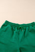 Textured Ruffle Sleeve Split Top Drawstring Short Set