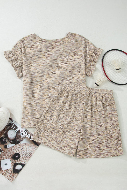 Textured Ruffle Sleeve Top And Drawstring Short Sets