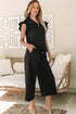 Textured Ruffle Sleeve Top Wide Leg Pant Set
