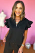Textured Ruffle Sleeve Top Wide Leg Pant Set