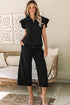 Textured Ruffle Sleeve Top Wide Leg Pant Set