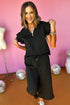 Textured Ruffle Sleeve Top Wide Leg Pant Set