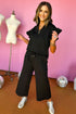 Textured Ruffle Sleeve Top Wide Leg Pant Set