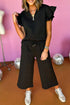Textured Ruffle Sleeve Top Wide Leg Pant Set