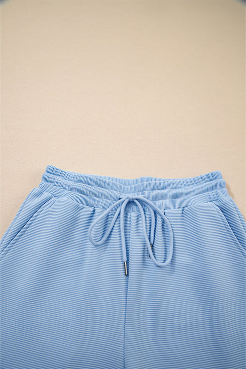 Textured Ruffle Sleeve Zipped Wide Leg Pant Set