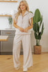 Textured Ruffle Sleeve Zipped Wide Leg Pant Set
