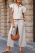 Textured Ruffle Sleeve Zipped Wide Leg Pant Set