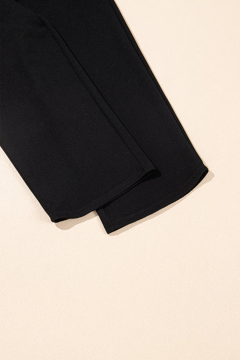Textured Ruffle Sleeve Zipped Wide Leg Pant Set