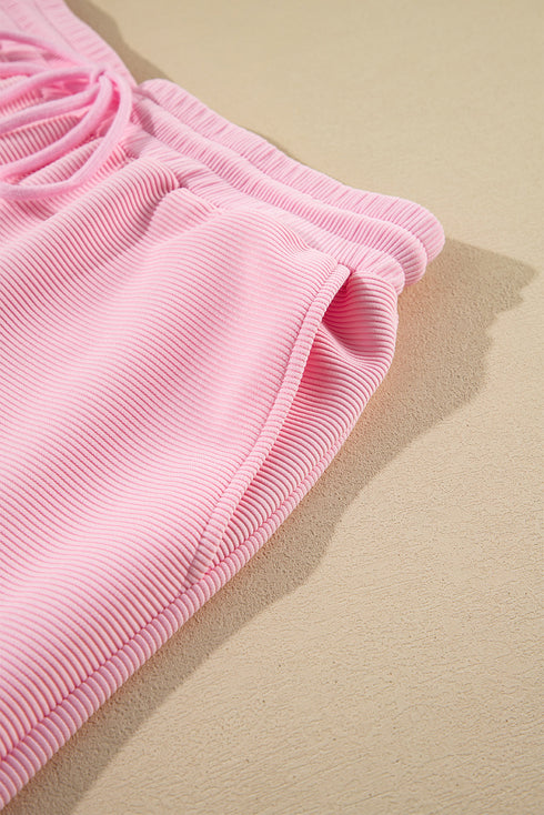 Textured Ruffle Sleeve Zipped Wide Leg Pant Set