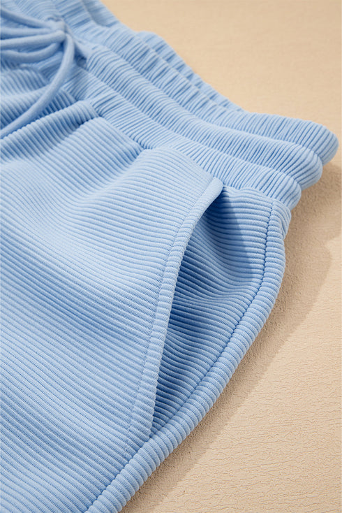 Textured Ruffle Sleeve Zipped Wide Leg Pant Set