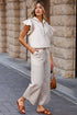 Textured Ruffle Sleeve Zipped Wide Leg Pant Set