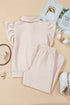 Textured Ruffle Sleeve Zipped Wide Leg Pant Set