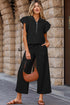 Textured Ruffle Sleeve Zipped Wide Leg Pant Set