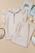 Textured Ruffle Sleeve Zipped Wide Leg Pant Set