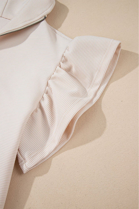 Textured Ruffle Sleeve Zipped Wide Leg Pant Set