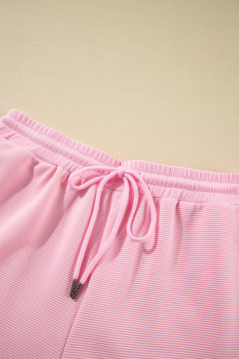 Textured Ruffle Sleeve Zipped Wide Leg Pant Set