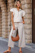 Textured Ruffle Sleeve Zipped Wide Leg Pant Set