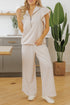 Textured Ruffle Sleeve Zipped Wide Leg Pant Set