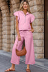 Textured Ruffle Sleeve Zipped Wide Leg Pant Set