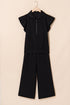 Textured Ruffle Sleeve Zipped Wide Leg Pant Set