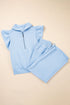 Textured Ruffle Sleeve Zipped Wide Leg Pant Set