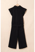 Textured Ruffle Sleeve Zipped Wide Leg Pant Set