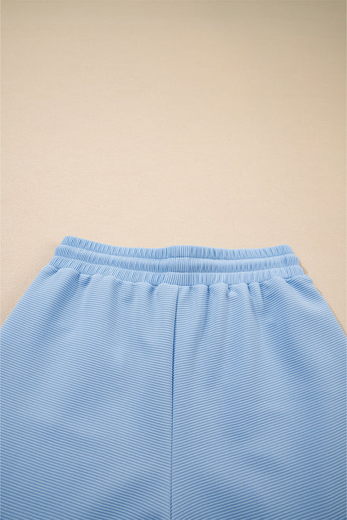 Textured Ruffle Sleeve Zipped Wide Leg Pant Set