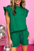 Textured Ruffle Split Top and Drawstring Shorts