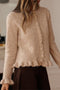 Textured Ruffle Trim Button Front Knit Cardigan