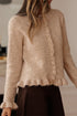 Textured Ruffle Trim Button Front Knit Cardigan