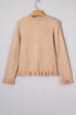 Textured Ruffle Trim Button Front Knit Cardigan