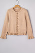 Textured Ruffle Trim Button Front Knit Cardigan