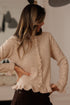 Textured Ruffle Trim Button Front Knit Cardigan