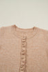 Textured Ruffle Trim Button Front Knit Cardigan