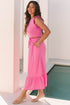 Textured Ruffle Trim Crop Vest Long Skirt Two Piece Dress