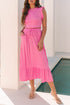 Textured Ruffle Trim Crop Vest Long Skirt Two Piece Dress