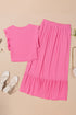 Textured Ruffle Trim Crop Vest Long Skirt Two Piece Dress