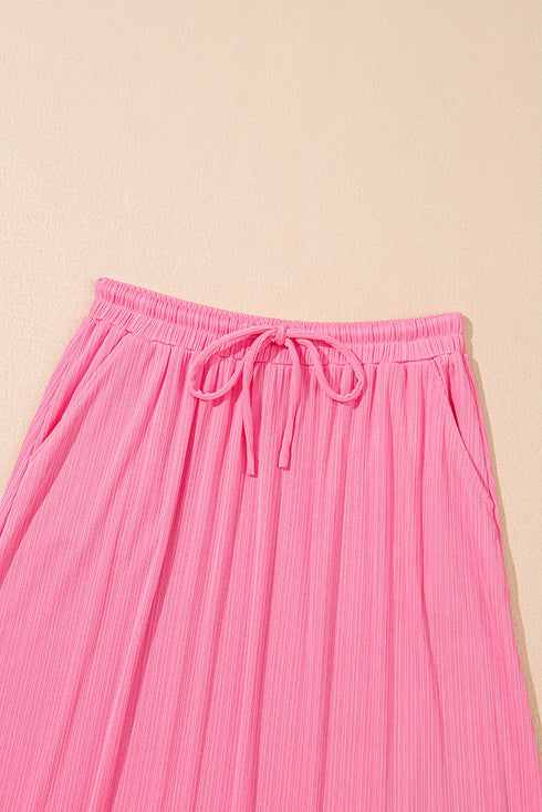 Textured Ruffle Trim Crop Vest Long Skirt Two Piece Dress