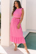 Textured Ruffle Trim Crop Vest Long Skirt Two Piece Dress