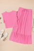 Textured Ruffle Trim Crop Vest Long Skirt Two Piece Dress