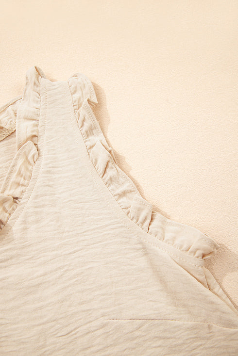 Textured Ruffle Trim Sleeveless V Neck Woven Blouse