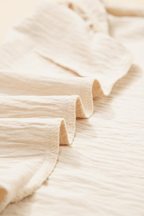 Textured Ruffle Trim Sleeveless V Neck Woven Blouse