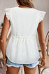 Textured Ruffle Trim V Neck Flutter Sleeve Flowy Blouse