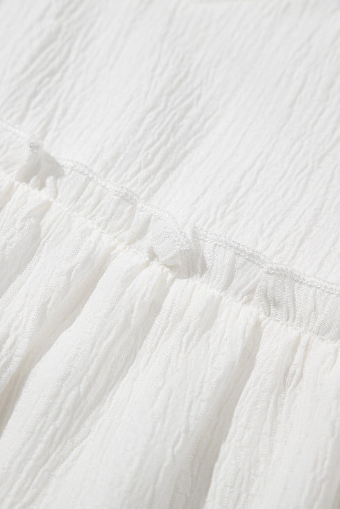 Textured Ruffle Trim V Neck Flutter Sleeve Flowy Blouse