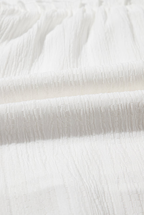 Textured Ruffle Trim V Neck Flutter Sleeve Flowy Blouse